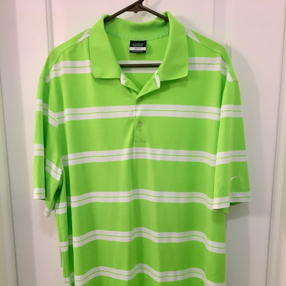 Neon Lime Green & White Striped Nike Golf Polo